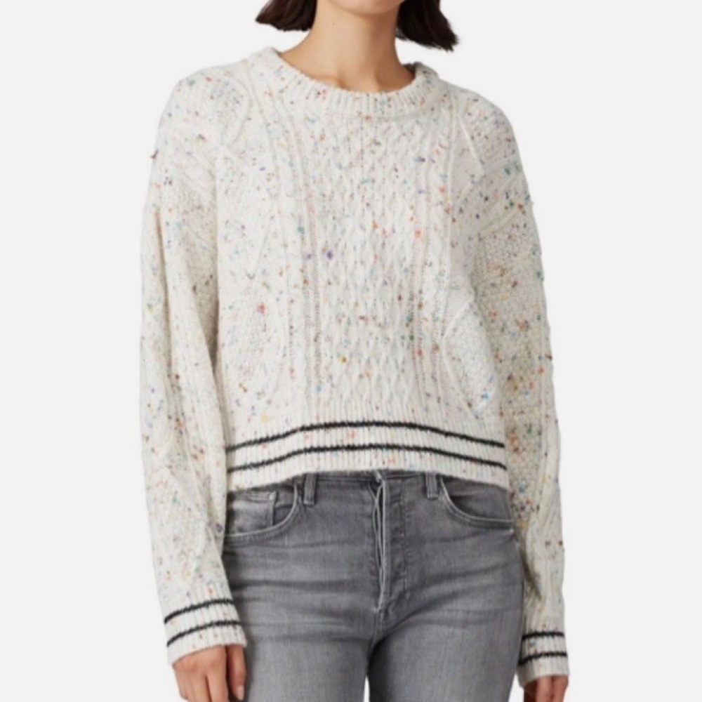 John + Jenn Abbott White Speckled Cable Knit Sweater Medium RTR Cardigan